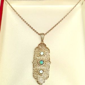 Opal and topaz vintage pendant necklace